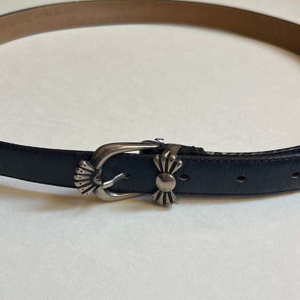 Vintage Women’s Skinny Blue 34inch Leather Belt with Silver Buckle